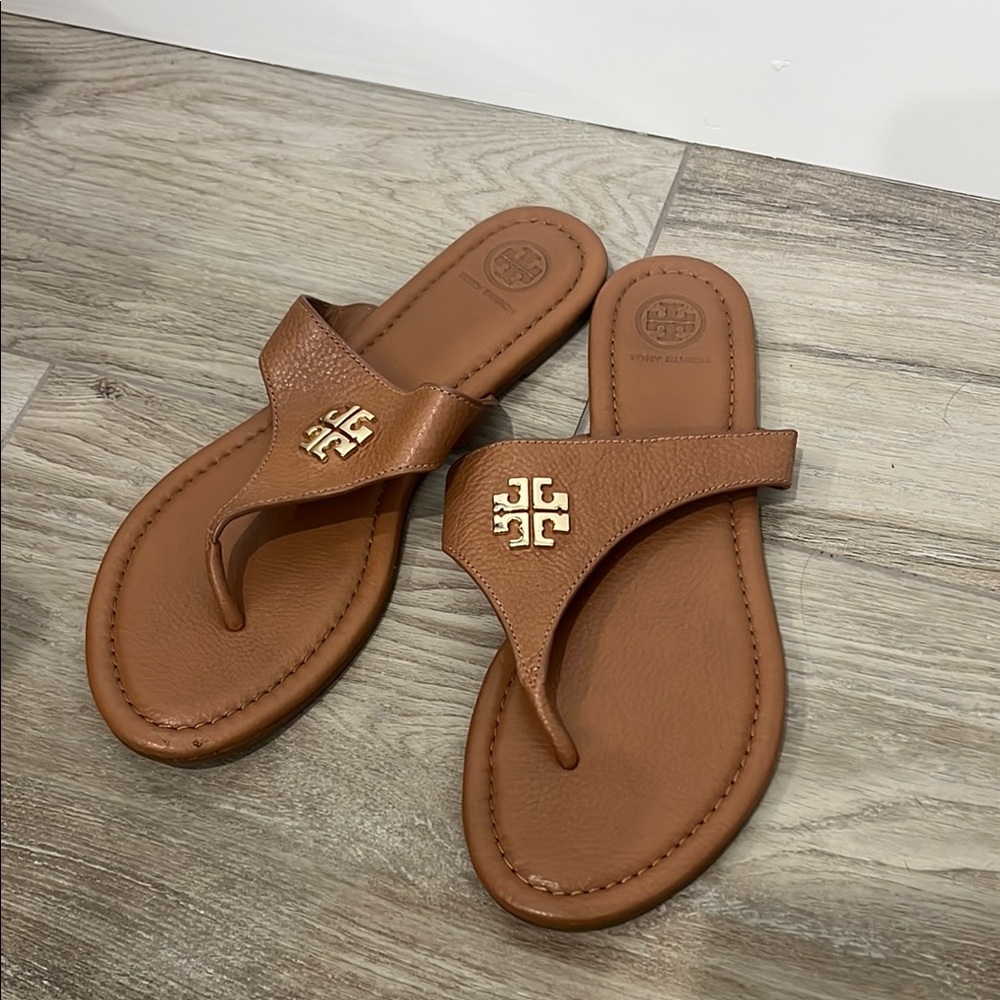 Tory Burch Brown Leather Thong Sandals
